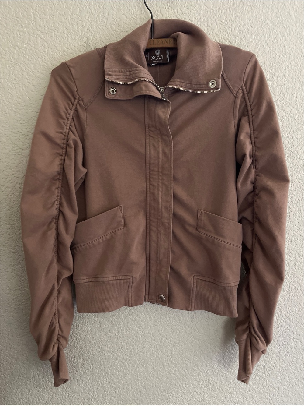 XCVI Wearables Brown Ruched Sleeve Cropped Jacket Women’s Size Small